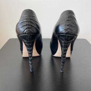 Miu Miu Black Leather Pumps with Ruched Heel Detail Size 38